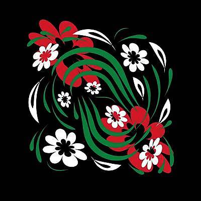 EPS 해외이미지 디자인 꽃 잎 일러스트 미술 사람없음 초록색 검은색 화려 민화 해외일러스트 식물 컬러 컨셉 문화예술 그림 파일형식 벡터 이미지허브