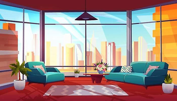 EPS 해외이미지 화분 거실 일러스트 창문 탁자 호텔 전등 실내 빌딩 사람없음 건물 인테리어 소파 도시풍경 꽃병 카펫 도시 객실 카툰스타일 해외일러스트 건축물 디자인 꽃 가구 의자 숙소 조명 풍경 내부 파일형식 벡터 이미지허브