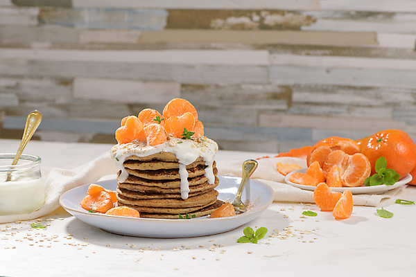 포토 JPG 해외이미지 디저트 귤 실내 사람없음 요거트 팬케이크 해외포토 음식 과일 유제품 내부 케이크 파일형식 이미지허브