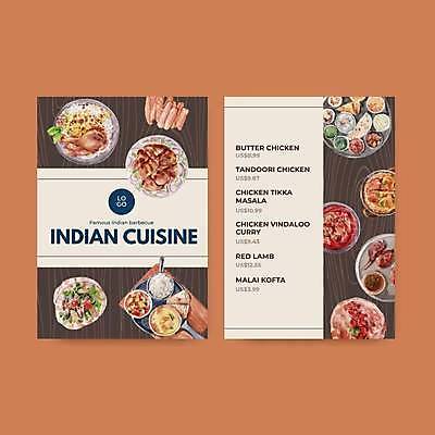 EPS 해외이미지 일러스트 밥 사람없음 갈색 치킨 프라이팬 메뉴 메뉴판 인도음식 베이지색 해외일러스트 음식 컬러 주방용품 닭고기요리 동양음식 파일형식 벡터 이미지허브