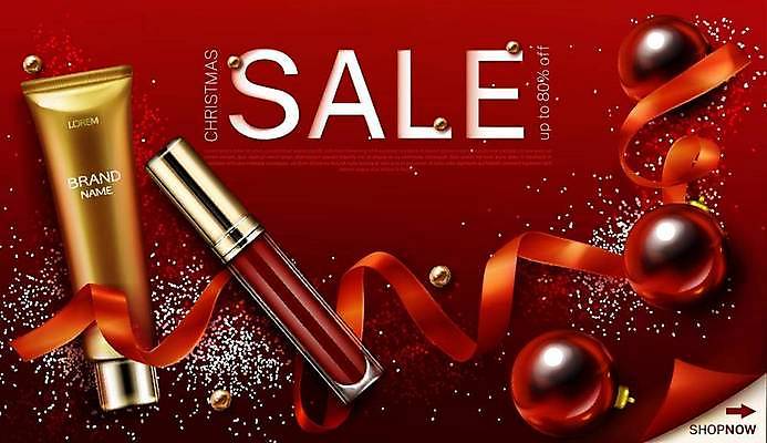 EPS 해외이미지 리본 일러스트 사람없음 빨간색 뷰티 화장품 립스틱 선크림 립글로스 스킨케어 파운데이션 핸드크림 오너먼트 해외일러스트 컬러 크리스마스장식 파일형식 벡터 이미지허브