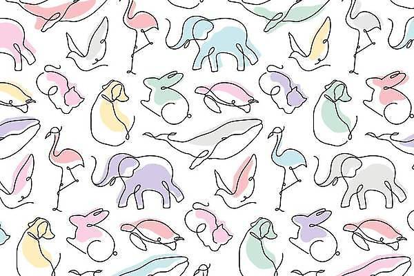 EPS 해외이미지 동물 디자인 분홍색 백그라운드 패턴 오렌지 일러스트 조류 코끼리 그래픽 초록색 파란색 반려동물 노란색 보라색 고양이 공백 흰색 거북이 개 낙서 라인아트 고래 이국적 카피스페이스 해외일러스트 선 컬러 무늬 과일 포유류 파충류 수중동물 파일형식 벡터 이미지허브