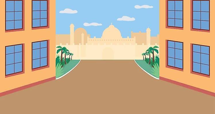 EPS 해외이미지 일러스트 거리 사람없음 야외 건물 야자수 사찰 도심 심플 해외일러스트 나무 건축물 종교건축 도시 파일형식 벡터 이미지허브