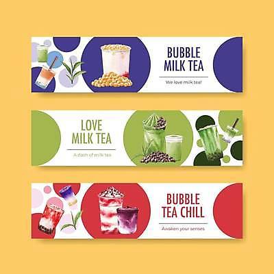 EPS 해외이미지 배너 음료 일러스트 사람없음 빨간색 초록색 보라색 인기 버블티 타피오카펄 녹차버블티 해외일러스트 컬러 파일형식 벡터 이미지허브