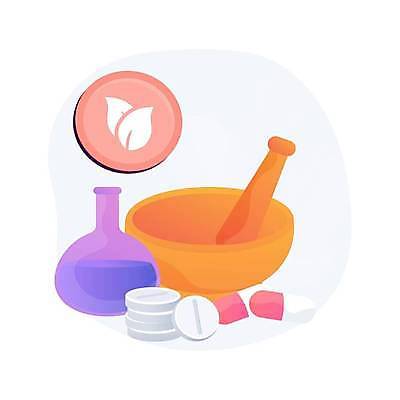 EPS 해외이미지 잎 일러스트 건강 사람없음 알약 플라스크 절구 물약 절굿공이 해외일러스트 식물 실험기구 약 도구 파일형식 벡터 이미지허브