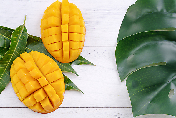 포토 JPG 해외이미지 스튜디오촬영 나뭇잎 사람없음 하이앵글 노란색 망고 해외포토 뷰포인트 컬러 잎 실내 열대과일 파일형식 이미지허브