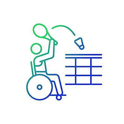 EPS 해외이미지 직업 디자인 선 스포츠 컨셉 일러스트 미술 앉기 경사 초록색 파란색 픽토그램 웹 경쟁 장비 라켓 그물 플랫 심볼 사인 휠체어 그림 심플 윤곽 배드민턴 대회 장애 고립 법정 소셜 얇은 운동가 토너먼트 플레이어 해외일러스트 스포츠용품 컬러 인터넷 모션 문화예술 구기 파일형식 벡터 오브젝트 이미지허브