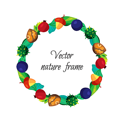 JPG 해외이미지 열매 잎 일러스트 프레임 사람없음 도토리 원형프레임 해외일러스트 식물 견과류 원형 파일형식 이미지허브