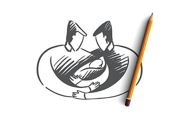 EPS 해외이미지 라이프스타일 커플 남자 행복 컨셉 일러스트 가족 안기 포옹 사랑 성인 세명 기쁨 아기 아빠 스케치 손그림 동성애자 입양 남자만 해외일러스트 감정 관계 모션 미술 사람 생활 파일형식 벡터 성소수자 이미지허브