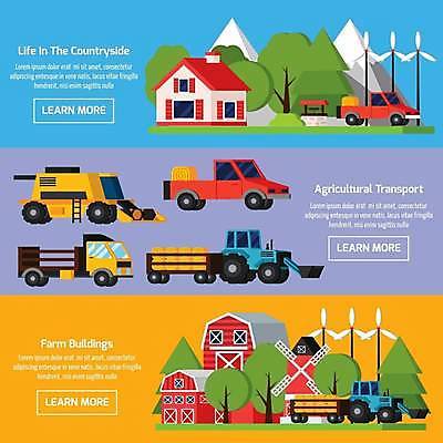 EPS 해외이미지 나무 일러스트 자동차 산 주택 사람없음 농사 풍차 트럭 풍력에너지 숲 농기구 창고 트랙터 해외일러스트 식물 육상교통 농업 건물 그린에너지 농기계 특수차량 파일형식 벡터 이미지허브