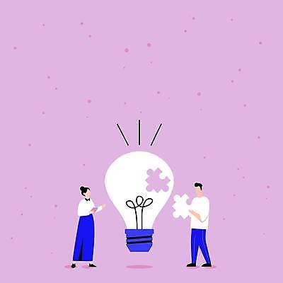 EPS 해외이미지 여자 남자 분홍색 백그라운드 일러스트 비즈니스 전구 프레임 들기 성인 두명 비즈니스맨 비즈니스우먼 플랫 퍼즐조각 얼굴없음 성인만 카피스페이스 브레인스토밍 해외일러스트 컬러 조각 모션 사람 공백 직장인 퍼즐 파일형식 벡터 이미지허브