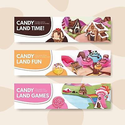 EPS 해외이미지 일러스트 아이스크림 사탕 사람없음 초콜릿 질감 과자집 배너세트 해외일러스트 배너 디저트 세트 파일형식 벡터 이미지허브