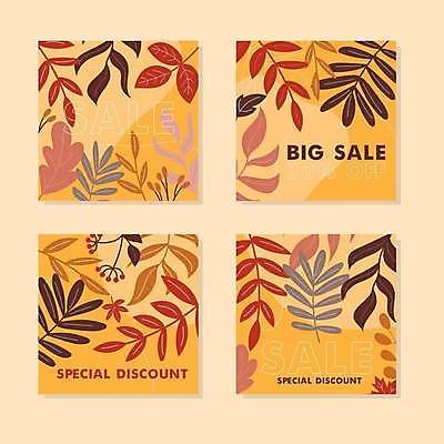 EPS 해외이미지 디자인 배너 열매 잎 일러스트 사각프레임 타이포그라피 사람없음 쇼핑 세트 노란색 세일 해외일러스트 식물 문자 컬러 프레임 사각형 파일형식 벡터 이미지허브