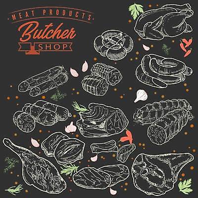 EPS 해외이미지 일러스트 육류 돼지고기 사람없음 소고기 소시지 스케치 햄 양고기 정육점 해외일러스트 식재료 미술 상점 가공식품 파일형식 벡터 이미지허브