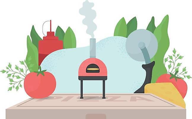 EPS 해외이미지 토마토 채소 일러스트 재료 피자 사람없음 상자 연기 오븐 소스통 피자집 피자칼 화덕 해외일러스트 주방용품 패스트푸드 서양음식 통 상점 가전제품 소스_음식 화로 파일형식 벡터 이미지허브