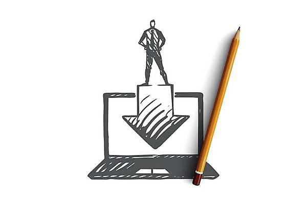 EPS 해외이미지 남자 화살표 허리손 컨셉 인터넷 일러스트 비즈니스 모바일 한명 서기 성인 노트북 스케치 손그림 다운로드 서버 얼굴없음 성인남자한명만 해외일러스트 1 포즈 모션 미술 사람 전자제품 남자한명만 성인남자만 파일형식 벡터 이미지허브