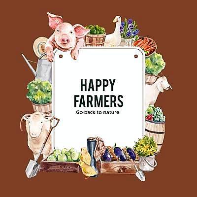 EPS 해외이미지 채소 과일 여러마리 일러스트 염소 오리 사각프레임 프레임 사람없음 농장 갈색 사각형 물뿌리개 양 돼지 삽 해외일러스트 도형 컬러 다수 농업 포유류 조류 파일형식 벡터 이미지허브