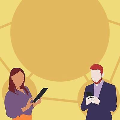 EPS 해외이미지 여자 남자 백그라운드 일러스트 비즈니스 통신 프레임 들기 성인 두명 스마트폰 태블릿 노란색 비즈니스맨 비즈니스우먼 원형 플랫 연결 얼굴없음 성인만 카피스페이스 해외일러스트 도형 컬러 모션 사람 전자제품 핸드폰 스마트기기 공백 직장인 파일형식 벡터 이미지허브