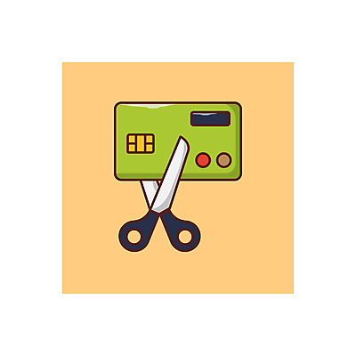 JPG 해외이미지 일러스트 사람없음 금융 노란색 신용카드 자르기 가위질 해외일러스트 컬러 모션 가위_도구 경제 파일형식 이미지허브