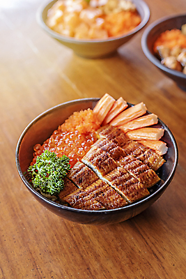 포토 JPG 해외이미지 밥 사람없음 해물요리 사발 맛 바비큐 굽기 장어 깨 맛있는 해외포토 음식 컨셉 식재료 어류 조미료 사기그릇 구이 해산물 파일형식 이미지허브