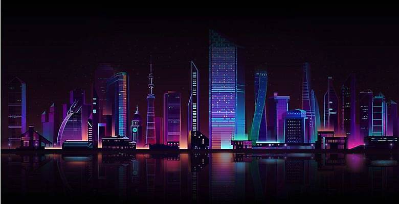 EPS 해외이미지 야경 일러스트 빌딩 사람없음 건물 빛 도시풍경 보라색 도시 해외일러스트 건축물 컬러 풍경 야간 파일형식 벡터 풍경_경치 이미지허브