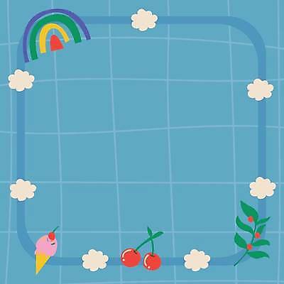 EPS 해외이미지 하늘색 무지개 잎 일러스트 프레임 사람없음 체리 격자 콘아이스크림 프레임일러스트 아기자기 해외일러스트 자연요소 식물 컨셉 무늬 과일 아이스크림 파란색 파일형식 벡터 이미지허브