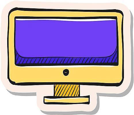 EPS 해외이미지 스티커 일러스트 사람없음 모니터 보라색 심볼 연노랑색 해외일러스트 컬러 컴퓨터 노란색 파일형식 벡터 이미지허브