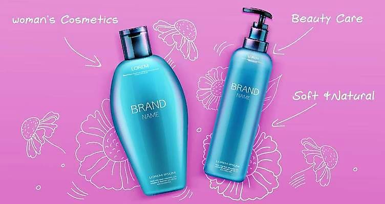 EPS 해외이미지 꽃 분홍색 하늘색 일러스트 사람없음 뷰티 화장품 라인아트 로션 스킨케어 헤어관리 샴푸 바디로션 바디케어 스킨로션 헤어에센스 해외일러스트 식물 선 컬러 파란색 위생용품 에센스 파일형식 벡터 이미지허브