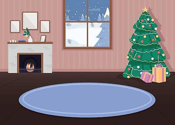 EPS 해외이미지 크리스마스 겨울 일러스트 따뜻함 선물 사람없음 내부 장식 크리스마스트리 축제 방 매트 축하 벽난로 해외일러스트 계절 기념일 컨셉 파일형식 벡터 이미지허브
