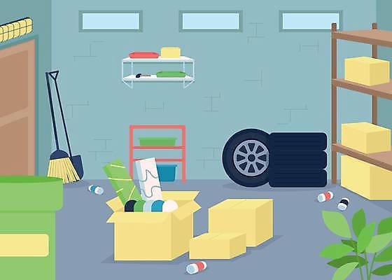 EPS 해외이미지 가구 일러스트 사람없음 내부 상자 빗자루 청소 타이어 수납 정리함 지하실 차고 해외일러스트 생활용품 청소도구 파일형식 벡터 이미지허브