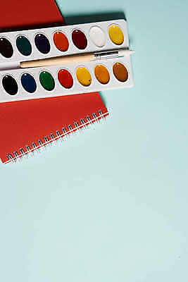 포토 JPG 해외이미지 미술 취미 사람없음 물감 붓 팔레트 스케치북 파란배경 카피스페이스 해외포토 백그라운드 문화예술 학용품 파란색 공백 미술도구 파일형식 이미지허브