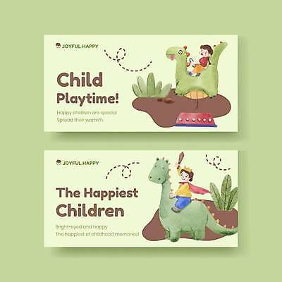 EPS 해외이미지 여자 남자 행복 어린이 일러스트 놀이 나뭇잎 들기 앉기 소년 두명 연두색 갈색 공룡 어린이만 해외일러스트 감정 컬러 잎 파충류 모션 사람 초록색 파일형식 벡터 이미지허브