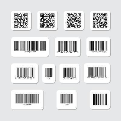 EPS 해외이미지 스티커 일러스트 사람없음 세트 라벨 검은색 바코드 QR코드 해외일러스트 컬러 프레임 파일형식 벡터 이미지허브