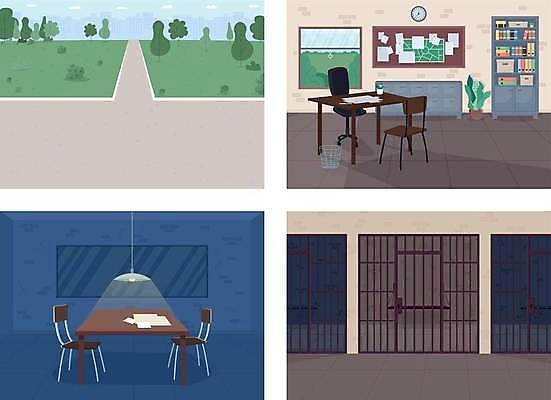 EPS 해외이미지 공원 의자 일러스트 전등 책장 거리 사람없음 야외 내부 세트 사무실 범죄 교도소 감옥 심플 철창 해외일러스트 공공시설 가구 비즈니스 조명 파일형식 벡터 이미지허브