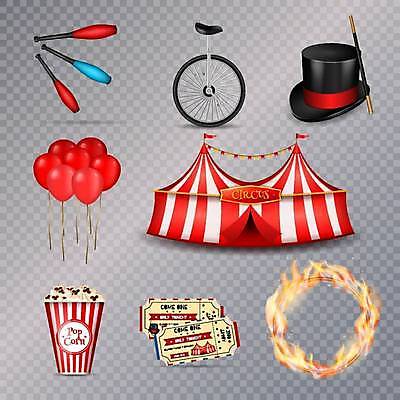 EPS 해외이미지 일러스트 불 사람없음 놀이공원 고리 티켓 서커스 마술봉 천막 팝콘 풍선 마술사모자 곤봉 외발자전거 저글링 해외일러스트 자연요소 모자_잡화 스포츠용품 자전거 테마파크 마술도구 파일형식 벡터 이미지허브