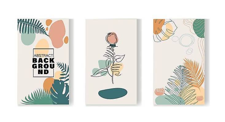 EPS 해외이미지 디자인 꽃 백그라운드 일러스트 추상 들기 사람없음 세트 라인아트 손모양 열대잎 해외일러스트 모양 식물 선 잎 무늬 모션 파일형식 벡터 손_신체부위 이미지허브