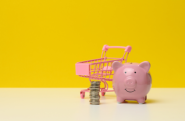 포토 JPG 해외이미지 실내 사람없음 금융 경제 동전 쇼핑카 미니어처 돼지저금통 노란배경 동전탑 해외포토 백그라운드 돈 내부 쇼핑 노란색 쌓기 모형 카트 저금통 파일형식 이미지허브