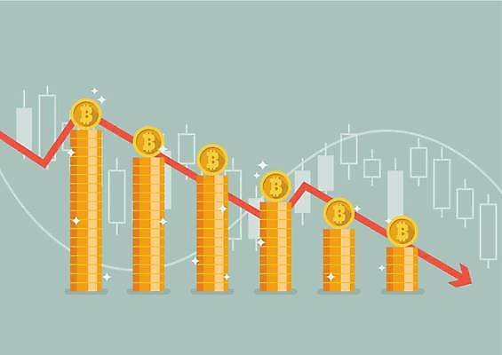 EPS 해외이미지 화살표 일러스트 그래프 사람없음 금융 경제 하락 가치 동전탑 민트색 가상화폐 해외일러스트 컬러 컨셉 돈 쌓기 동전 파일형식 벡터 이미지허브