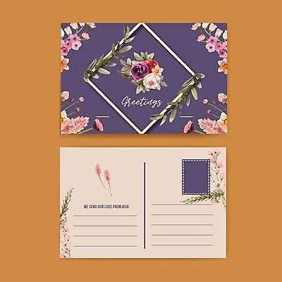 EPS 해외이미지 디자인 꽃 잎 일러스트 프레임 사람없음 보라색 꽃봉오리 엽서 마름모 해외일러스트 도형 식물 컬러 편지 파일형식 벡터 이미지허브