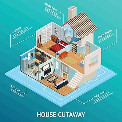 EPS 해외이미지 라이프스타일 디자인 가구 백그라운드 거실 일러스트 주방용품 주택 실내 사람없음 건물 주방 침실 방 욕실 작업실 리빙 아이소메트릭 해외일러스트 건축물 생활용품 내부 생활 파일형식 벡터 이미지허브