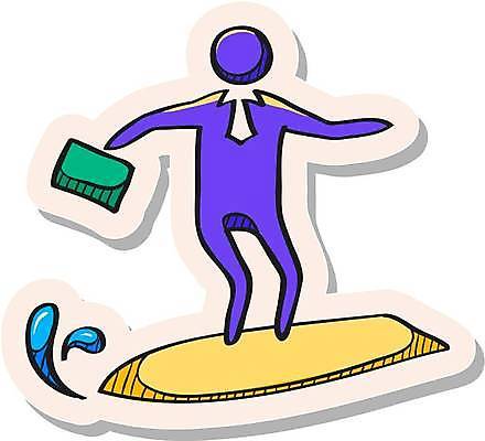 EPS 해외이미지 스티커 일러스트 비즈니스 사업가 사람모양 들기 사람없음 보라색 물방울 서핑보드 서핑 심볼 연노랑색 해외일러스트 모양 직업 컬러 모션 노란색 수상스포츠 보드_스포츠 파일형식 벡터 이미지허브