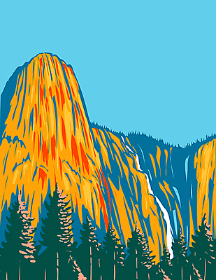 JPG 해외이미지 일러스트 자연 산 국립공원 사람없음 미국 폭포 그림 캘리포니아 카툰스타일 요세미티국립공원 해외일러스트 공원 북아메리카 생태계 파일형식 이미지허브