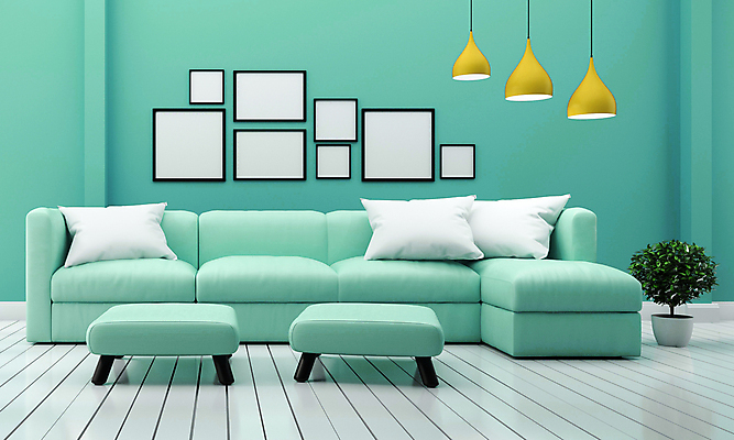 포토 JPG 해외이미지 식물 화분 액자 쿠션 조명 실내 사람없음 인테리어 소파 3D 민트색 미니멀 해외포토 디자인 컬러 의자 내부 디지털합성 파일형식 이미지허브