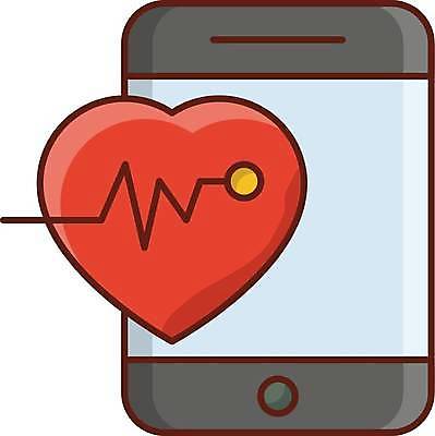 EPS 해외이미지 일러스트 사람없음 스마트폰 하트 맥박 원격의료 해외일러스트 모양 의학 핸드폰 스마트기기 진료 원격 파일형식 벡터 이미지허브