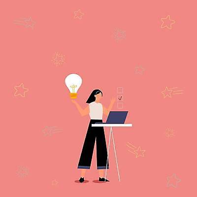 EPS 해외이미지 전신 여자 별 분홍색 백그라운드 일러스트 비즈니스 전구 탁자 프레임 한명 서기 성인 노트북 비즈니스우먼 플랫 체크표시 얼굴없음 성인여자한명만 카피스페이스 해외일러스트 자연요소 1 컬러 가구 모션 사람 전자제품 공백 직장인 확인 여자한명만 성인여자만 파일형식 벡터 이미지허브