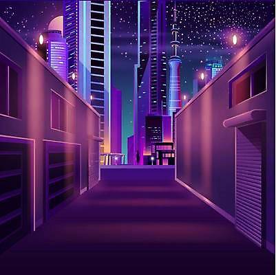 EPS 해외이미지 별 야경 일러스트 조명 거리 빌딩 사람없음 건물 도시풍경 보라색 도시 해외일러스트 자연요소 건축물 컬러 풍경 야간 파일형식 벡터 풍경_경치 이미지허브