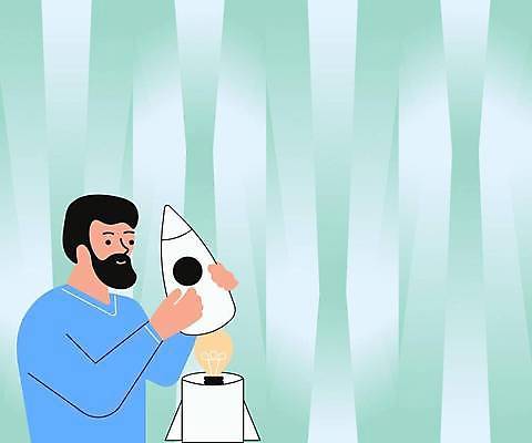 EPS 해외이미지 남자 백그라운드 컨셉 일러스트 비즈니스 전구 수염 아이디어 프레임 한명 들기 성인 초록색 로켓 비즈니스맨 성인남자한명만 카피스페이스 해외일러스트 1 컬러 모션 사람 공백 직장인 남자한명만 성인남자만 파일형식 벡터 이미지허브