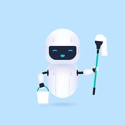 EPS 해외이미지 캐릭터 하늘색 일러스트 들기 사람없음 청소 양동이 로봇 대걸레 해외일러스트 일러캐릭터 모션 파란색 청소도구 파일형식 벡터 이미지허브