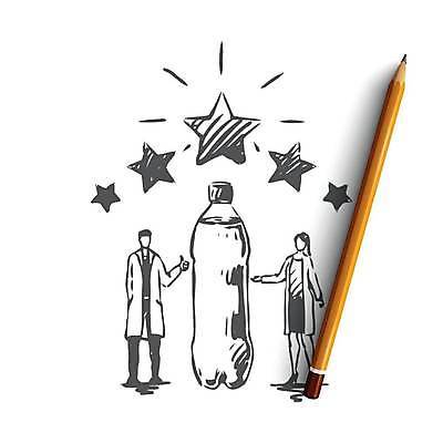 EPS 해외이미지 여자 남자 별 음료 컨셉 일러스트 안내 성인 두명 가리킴 최고 스케치 손그림 별점 음료수병 얼굴없음 성인만 해외일러스트 자연요소 미술 사람 손짓 점수 평가 병_담는 파일형식 벡터 이미지허브