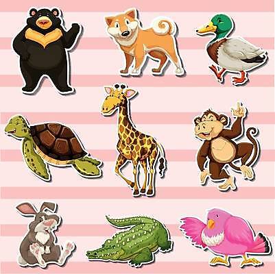 EPS 해외이미지 스티커 여러마리 일러스트 곰 조류 사람없음 원숭이 거북이 기린 악어 청둥오리 반달가슴곰 시바견 해외일러스트 동물 다수 포유류 파충류 오리 개 파일형식 벡터 이미지허브